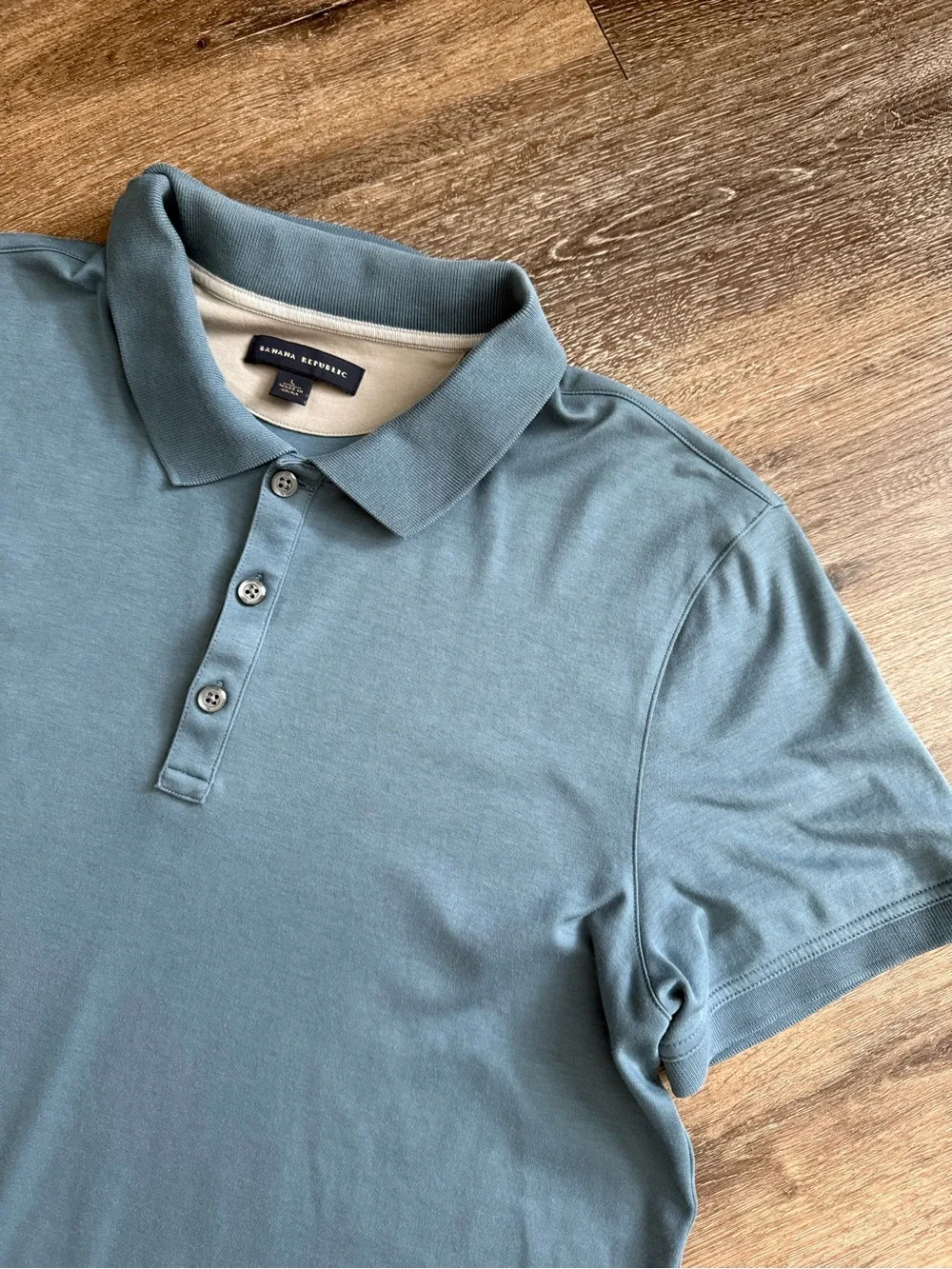 Banana Republic Luxury Pima Cotton Dusty Blue Polo Shirt Size L (fits M)